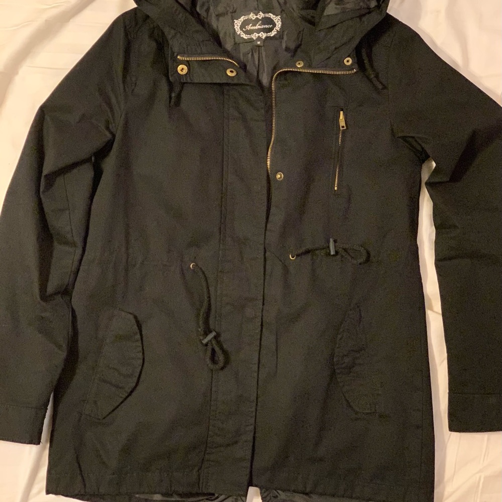 Black Spring Jacket with hood.
